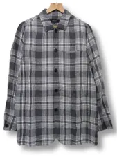 ◇ 【新品】1万4300円 コムサイズムCOMME CA ISM リネン チェック柄シャツジャケット カバーオール  背中切替 メンズ Mサイズ ■管理番号L28122SSS24-240716-10-3（510）