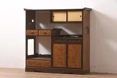 ★事前問合せ必須★ 飾り棚 アンティーク家具 指物工芸家具 昭和初期 カエデ材 鳥眼杢 最高級品 茶棚 陳列棚 リペア+発送まで3週間前後 R-044771