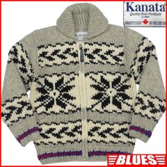 Kanata カウチンニット カーディガン ウール グレー/アイボリー M カウチン セーター kanata ニット M カナダ製 カナタ 38 雪柄 ウール