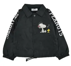 スヌーピー Snoopy コーチ プリント キッズ アウター ジャケット 子供服 女の子 男の子 ブラック ネイビー 黒 100 110 120 130 PEANUTS 前ボタン ブランド 人気 長袖 裏起毛 防風 ジャンパー あったかい おしゃれ ブランド
