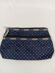 レスポートサック　ポーチ　ネイビー　内側ピンク　lesportsac