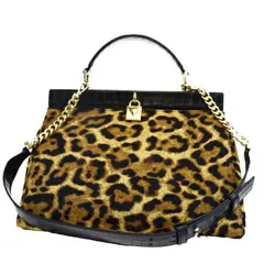 【中古】 美品 マイケルコース MICHAEL KORS ハンドバッグ ショルダー 2WAY レオパード柄 クロコ型押し ブラウン ハラコ レザー 05HD211