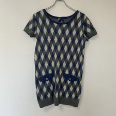 【UNITED ARROWS】ユナイテッドアローズ　グレー系　半袖ニット　格子柄　カジュアル　トップス