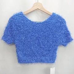 ◇ ⊇ ◎●未使用● MURUA ムルーア シャギー ラメ クロップド丈 半袖 ニット サイズF ブルー系 レディース E  【1502030023657】