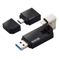 エレコム USBメモリ 256GB Lightning MFI認証 [iPhone/iPad/ipod] USB3.2(Gen1) USB3.0対応 Type-C変換アダプタ付 ブラック MF-LGU3B256GBK [ブラック] [256GB]