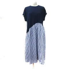 アズノウアズ as know as plus ワンピース ロング フレンチスリーブ 切替 ストライプ F 紺 ネイビー 白 ホワイト /YI