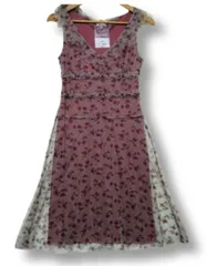 〇【新品】フランス製 KOOKAI クーカイ ノースリーブ 花柄シフォン生地を重ねたエレガントな ドレス ワンピース ピンク Sサイズ1 ■L29194SSA25-■（198）