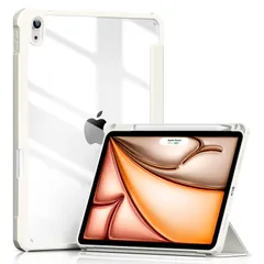 ホワイト Aoub iPad Air 11インチ ケース M2 2024 iPad Air 第5/4世代 ケース 2022/2020 10.9 インチ 透明バックカバー Pencil Pro/USB-C収納可能 Apple Pencil 2 ワイヤレス充電対応