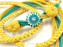 平和屋着物●和装小物　振袖用帯締め　装飾　つまみ細工　ちりめん細工　ラインストーン　金糸　逸品　未使用　AAAW3365ay