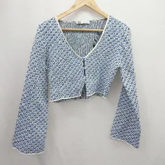 ◇ ⊂ ZARA ザラ 総柄 綿100% 長袖 カーディガン サイズL ライトブルー系 レディース E  【1506230019434】