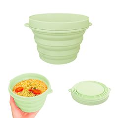 happykau 折り畳み ボウル 食品級シリコン 500ml 蓋付き マイクロ波加熱 多機能 旅行 キャンプ用 通学 携帯便利 (ライトグリーン)