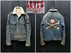 鬼ヒゲ USA製 Levi's 裏ボア デニムジャケット パッチカスタム 36R 80s/90s シェルパ Gジャン ヘビメタ プロショップ高井 ビンテージ 昭和 ビンテージ