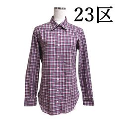 23区　レディース　レギュラーカラーシャツ　長袖　マドラスチェック　ピンク　40号　11号　L