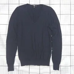 ◇ ⊇ ユニクロ 長袖 エクストラファインメリノリラックスフィットVネックセーター サイズM ネイビー系 レディース E  【1508060020536】