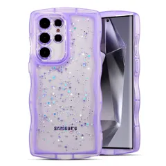 Ultra Ultra ギャラクシーS24 ストラップホール付き ケース ケース ワイヤレス充電対応 スマホケース SCG26) 6.8インチ / (SC-52E 滑り止め 耐衝撃 軽量 対応 薄型 透明 グリッター ウェーブ ウェーブ - 可愛い 韓国 おし