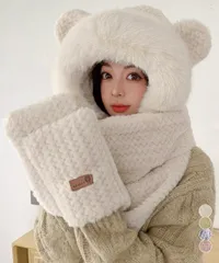 くま耳ニット帽子 マフラー 手袋 一体型