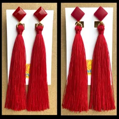 ロングタッセル　ピアス/イヤリング　赤