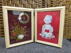 CITIZEN 掛置兼用 置時計付き額装飾品 動作可能 4RG609 リズム時計工業製 和風記念品 レトロ インテリアID:F01-20251025-01