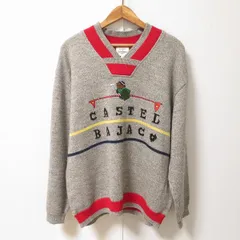 #wnc カステルバジャック スポーツ Castelbajac sport ニット セーター 3 グレー 赤 刺繍 クマ ゴルフ ロゴ Vネック メンズ [900343]