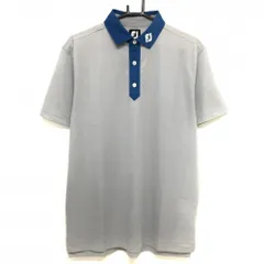 【美品】フットジョイ 半袖ポロシャツ ライトグレー×ブルー ロゴ刺しゅう メンズ XL ゴルフウェア FootJoy