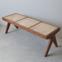 ピエール・ジャンヌレ ベンチ ビルマチーク ラタン 古材 オールドチーク  木製  椅子 リプロダクト ピエールジャンヌレ Pierre Jeanneret ナチュラル