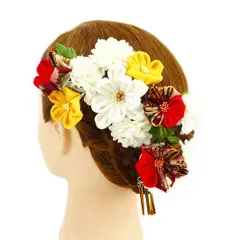 髪飾り 成人式 つまみ細工 赤 振袖 前撮り 袴 花 浴衣 夏祭り 花火大会 2点セット 白 黄色 和柄 ビラ簪 ヘアアクセ かんざし No.9-3313