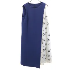 SHIPS シップス 日本製 花柄 ノースリーブ 切替 膝丈ワンピース 38 ネイビー レディース 古着