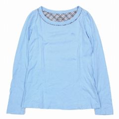 BURBERRY BLUE LABEL バーバリーブルーレーベル ノバチェック柄 Tシャツ カットソー 長袖 ホース刺繍 38 M 青 レディース 【中古】