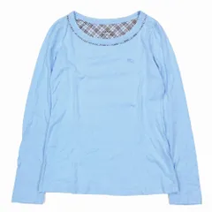 BURBERRY BLUE LABEL バーバリーブルーレーベル ノバチェック柄 Tシャツ カットソー 長袖 ホース刺繍 38 M 青 レディース 【中古】