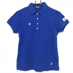 パーリーゲイツ 半袖ポロシャツ ブルー×白 袖フェルトロゴ  レディース 0(S) ゴルフウェア PEARLY GATES