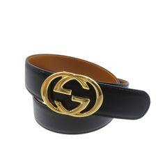 美品 グッチ 036‐519‐2964 GGロゴ 70-28 レザー ゴールド金具 ブラック 黒 ベルト 0909 GUCCI