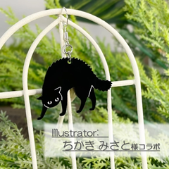 やんのかステップの黒猫さん【ピアス／イヤリング】デザイナーコラボ ねこ ネコ CAT ブラックアクリル　ちかきみさと　★再入荷★
