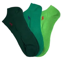 新品　未使用 ポロ ラルフローレン ソックス メンズ 27-29ｃｍ 靴下 3足セット 足底パイル アーチサポート ワンポイント刺繍 ショート丈 グリーン系 グリーン 緑　スニーカーソックス ナイガイ 紳士用 POLO RALPH LAUREN カジュアル