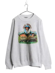 【お得なクーポン配布中!】 90s USA製 ドッグ アート イラスト プリント スウェット メンズ レディース XL 古着 オールド アニマル トレーナー 裏起毛 ハンティング 灰
