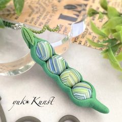 SALE 受注制作　えんどう豆の根付　帯飾り　ストラップ　(プレートなし)