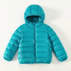 ☆ ブルー ☆ 140CM ☆ ダウンコート キッズ 秋冬 収納袋付き secoat220902 ダウンコート キッズ 長袖 収納袋付き 無地 フード付き 子供服 こども服 子ども服 シンプル 通園 通学 アウター 秋 冬 女の子 おしゃれ