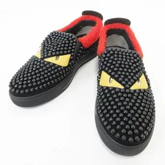 フェンディ FENDI バッグバグズ モンスター スリッポン ビーズ スタッズ スエード ムートン ブラック レッド 黒 赤 9 ☆AA★のサムネイル