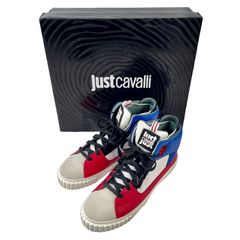 Just Cavalli ジャストカヴァリ 白 赤 青 黒 蛇 ヘビ スネーク柄 アニマル 型押しレザー スエード ハイカット スニーカー イタリアデザイナー ロベルト カヴァリ コンテンポラリーライン セクシー グラマラス ロック ストリート 42/27cm