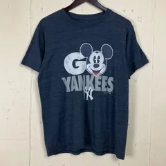 Disney ディズニー ミッキーマウス ヤンキース YANKEES キャラクター Tシャツ 古着 ネイビー 紺 メンズM 【f240328002】