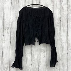 【 Wcloset 】ダブルクローゼット 前後2WAY リボン付き シャーリングブラウス ブラック FREE