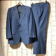 着用感少 美品 90Ｓ ヴィンテージ セットアップ 2ピース シングル スーツ シャドーチェック 青系 ブルー ジャケット スラックス Ｍ相当 サイズ ＡＢ4 1タック 春 夏 秋 フォーマル 冠婚葬祭 ツーピース 通勤 成人式 結婚式 菅田将暉 ピース又吉