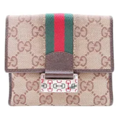 良品 GUCCI グッチ GGキャンバス シェリーライン 二つ折り財布 コンパクトウォレット 小銭入れ付き ベージュ 茶 ブラウン メンズ レディース 古着 中古 USED