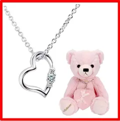 【送料無料 】11月誕生石 ブルートパーズ・ピンクベア [シアーズ] 天然ダイヤ ハート ネックレス レディース テディベア ぬいぐるみセット 11月 ブル ー