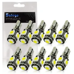 T10 W5W Led 車用 球根 - Safego 5 SMD 白 ウェッジ球 爆光 5W 12V 5連 SMD 5050 明るい3チップ搭載 防水 ナンバー灯 ルームランプ ウィンカー テールランプなど使用 自動車 バイク 汎用10個入り