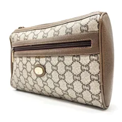 【良品】 GUCCI グッチ クラッチバッグ ポーチ GG柄 PVC レザー ベージュ 肌色 ブラウン 茶色 ロゴプレート ゴールド金具 ユニセックス 男女兼用 メンズ レディース
