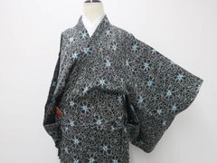 【一輝堂】リサイクル着物 小紋 二部式 単衣 花文 正絹 身丈約51cm 裄丈約62cm 25z07-3828