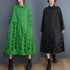 ワンピース ロングワンピース マキシ丈 ドレス シャツワンピース 緑、黒