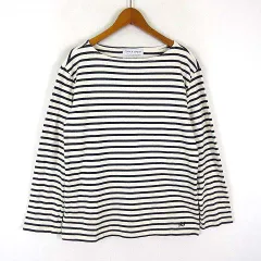 アーバンリサーチ ドアーズ URBAN RESEARCH DOORS フォークアンドスプーン FORK&SPOON カットソー バスクシャツ ボーダー ロゴ 刺繍 ボートネック オーガニックコットン 長袖 L 3 アイボリー 紺 ネイビー