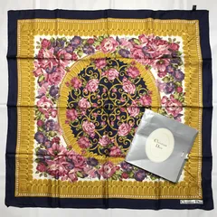 2508-83｜美品｜ディオール スカーフ シルク ネイビー タグあり