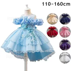 女の子 プリンセスドレス フィッシュテール キッズ ドレス 子供 ドレス 半袖 花刺繍 チュール ワンピース 子供服 ピアノ発表会 結婚式 フラ